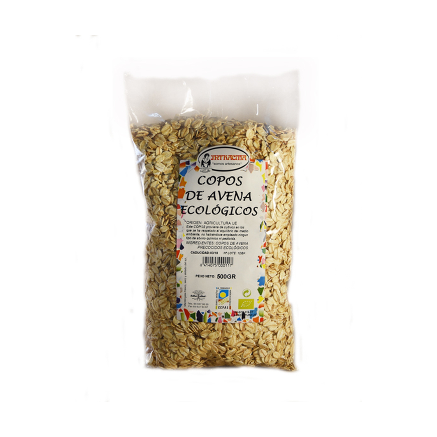 Copos de avena enteros eco 500gr, Intracma