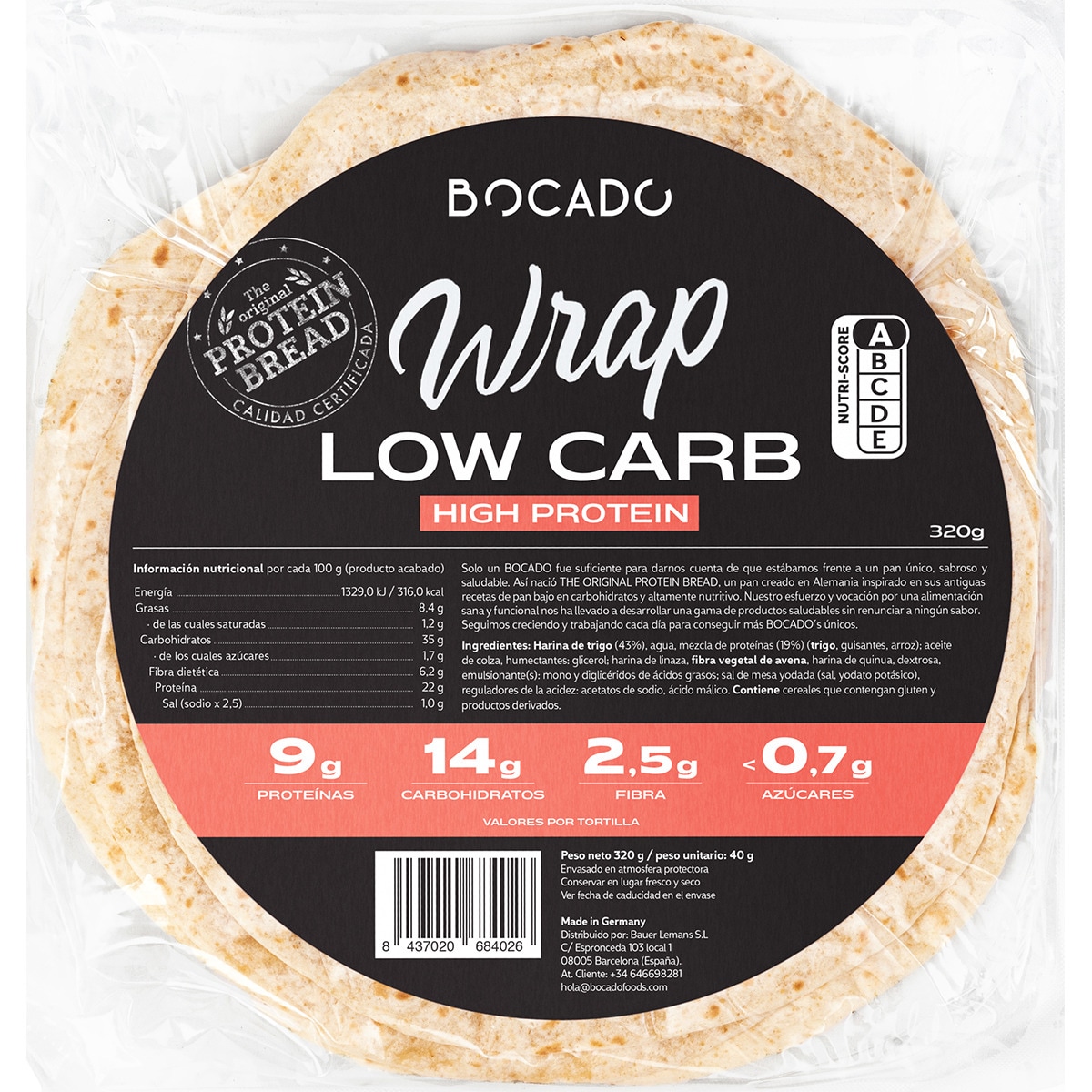 Wraps pan proteico bajo en carbohidratos bolsa 320 g