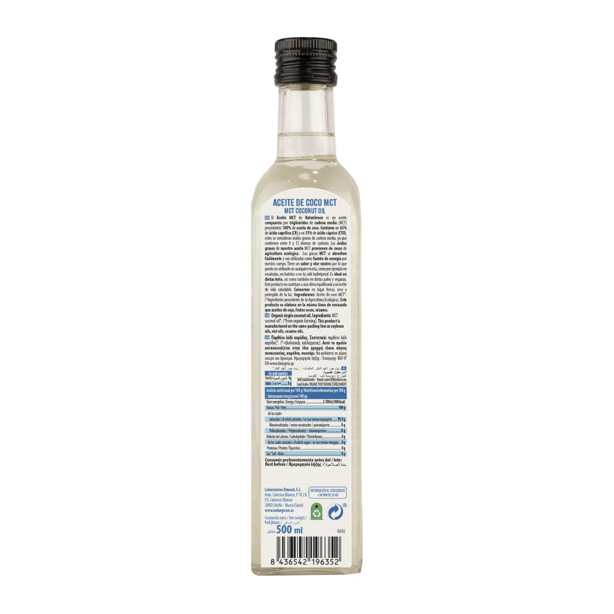 Aceite de Coco MCT Ecológico Naturgreen - 500 ml | Energía Cerebral Rápida | Sabor Neutro | Apto para Keto - Imagen 2