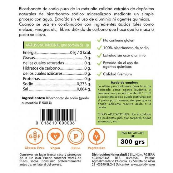 Bicarbonato de Sodio Premium Salud Viva - 300g | 100% Puro y Sin Aluminio | Uso Alimentario, Cosmético y Limpieza - Imagen 2