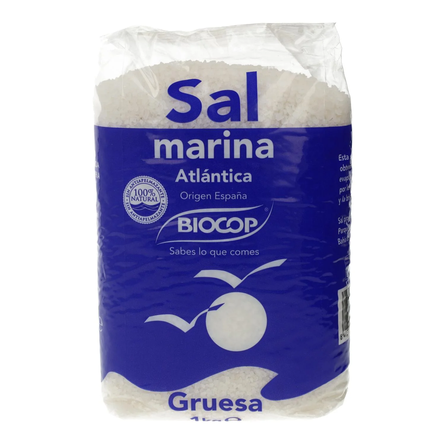 Sal Marina Atlántica Gruesa Biocop - 1kg | Del Parque Natural de Cádiz | 100% Natural Sin Antiapelmazantes