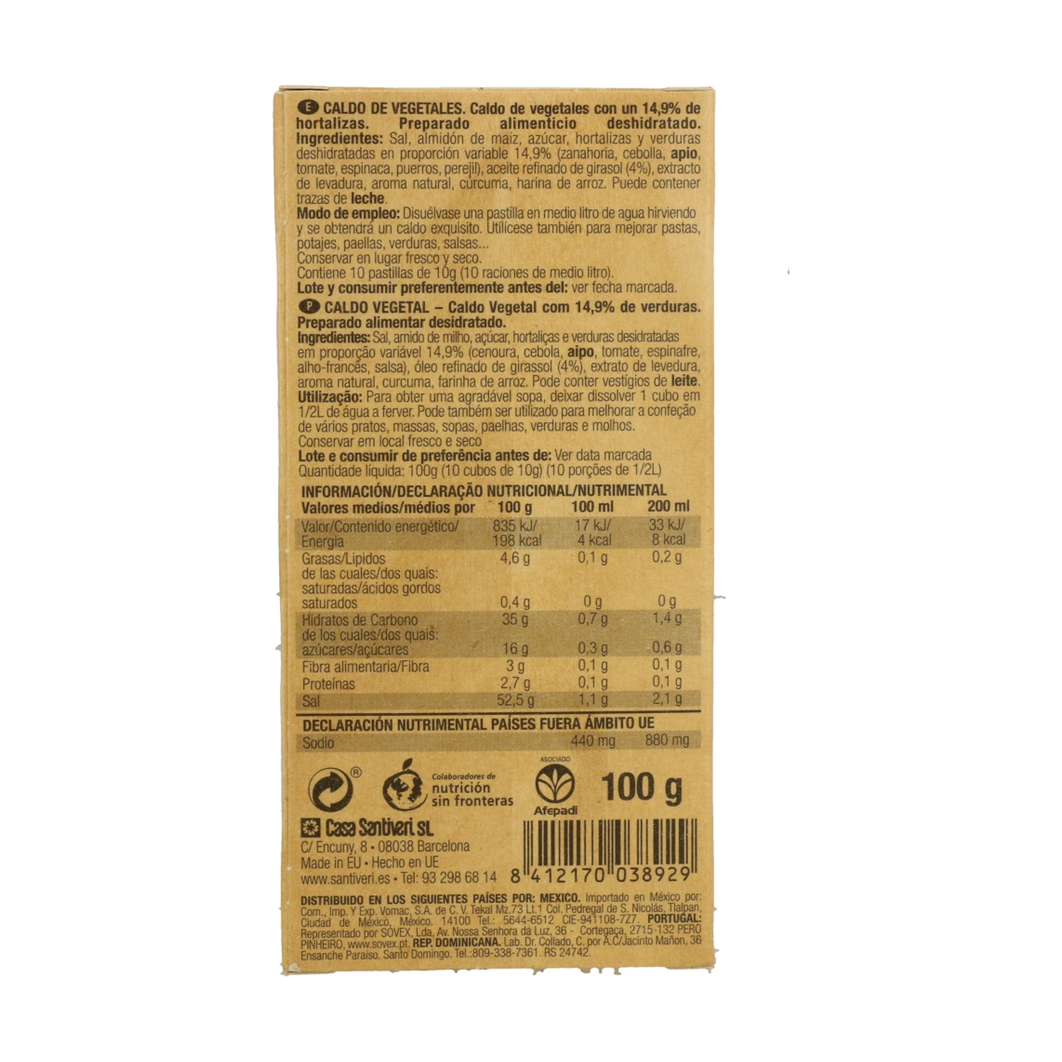 Caldo de Verduras Bio Santiveri - 10 Pastillas | 100g | Sin Glutamato | Vegano y Sin Gluten - Imagen 2