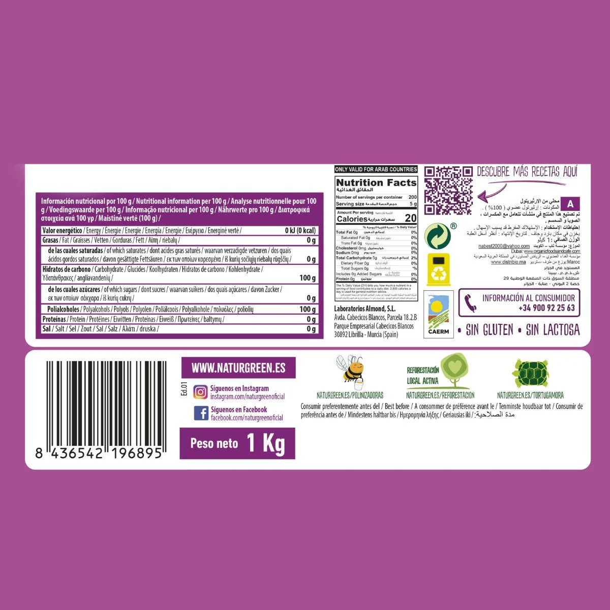 Eritritol Ecológico 1kg – Naturgreen | Endulza Naturalmente | Sin Calorías | Ideal para Dietas Saludables - Imagen 3