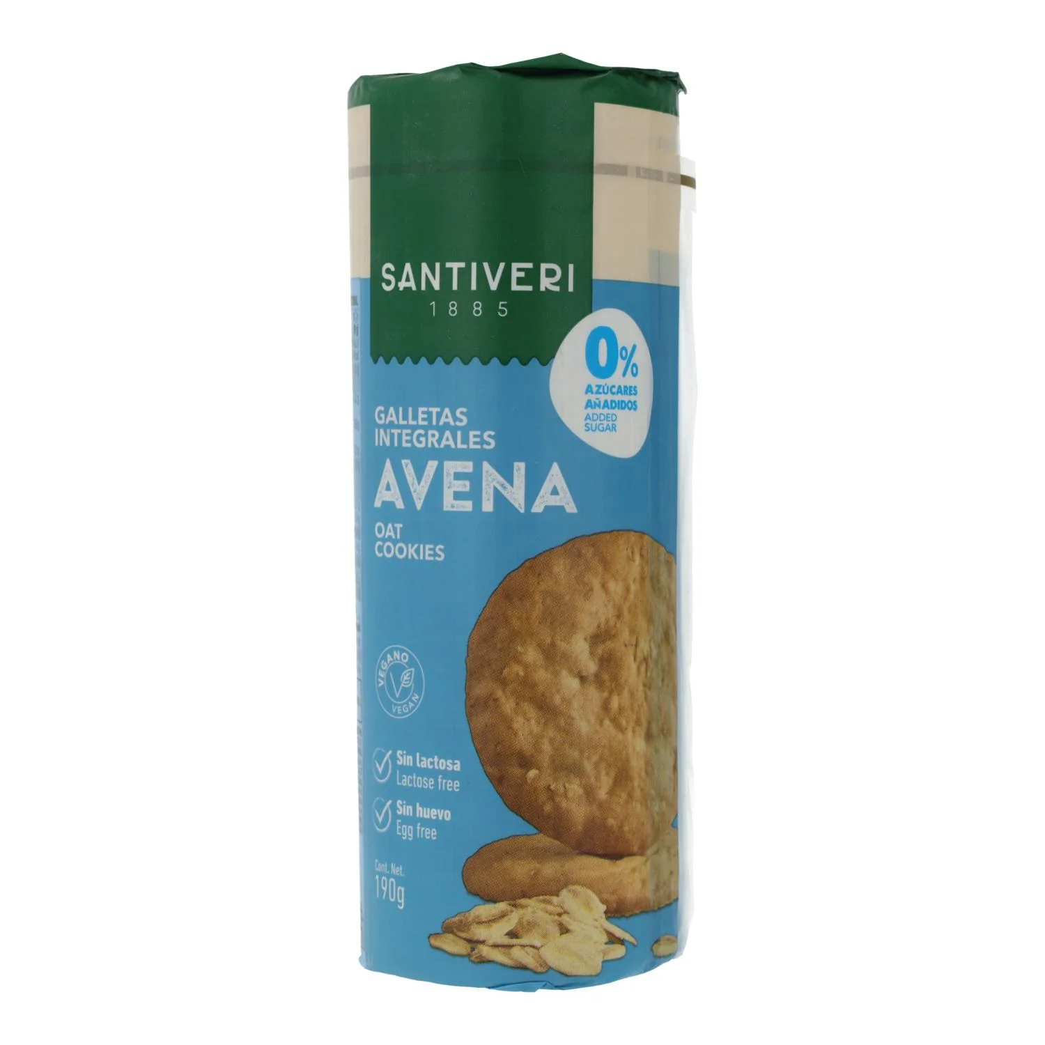 Galletas Integrales de Avena 0% Azúcares Añadidos 190g - Santiveri | Sin Lactosa, Ricas en Fibra, Sin Colesterol
