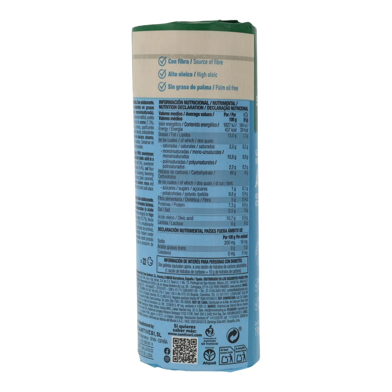 Galletas Integrales de Avena 0% Azúcares Añadidos 190g - Santiveri | Sin Lactosa, Ricas en Fibra, Sin Colesterol - Imagen 3