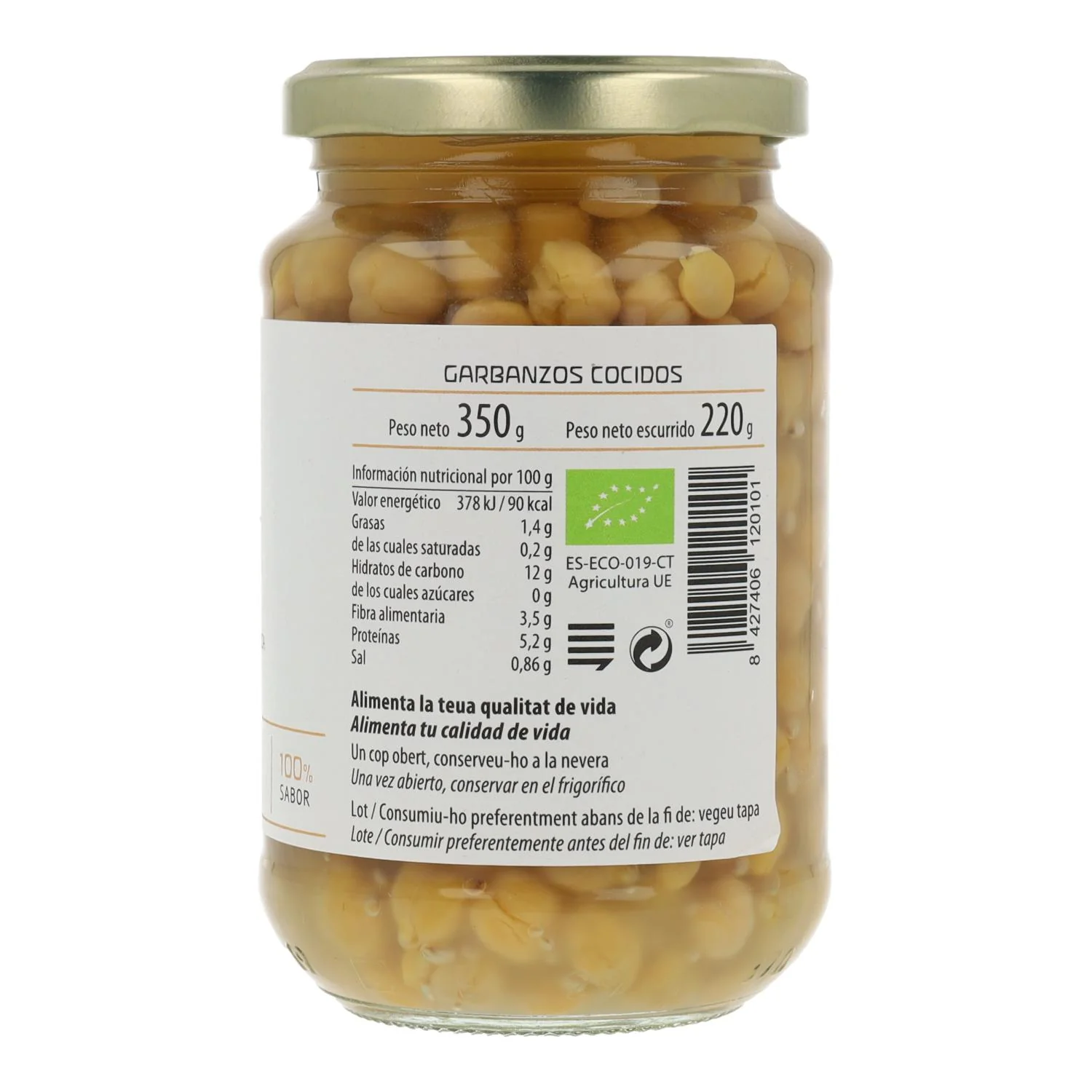 Garbanzos Cocidos Ecológicos Cal Valls - 450g | Variedad Pedrosillana | En Tarro de Cristal - Imagen 2