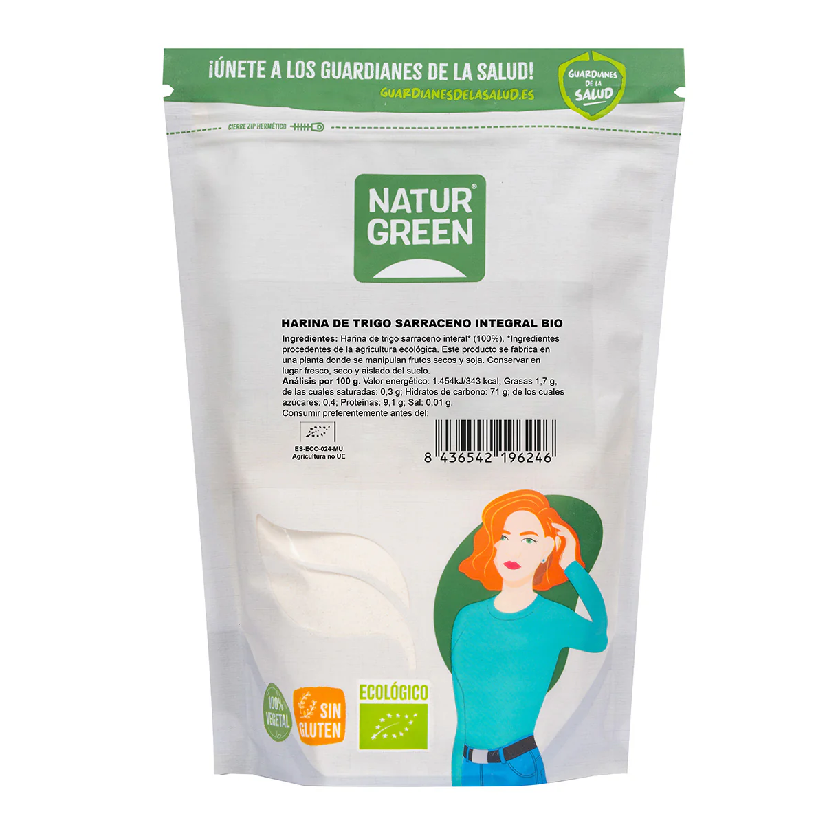 Harina de Trigo Sarraceno Ecológico 500g - Naturgreen | Sin Gluten, Nutritiva y 100% Natural