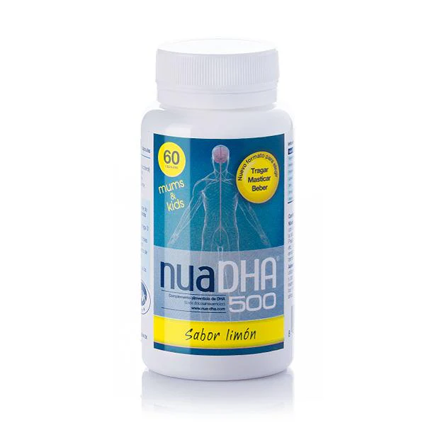 Nua DHA 500 60 perlas – Nua Biological | Alta concentración de Omega-3 DHA puro con sabor a limón