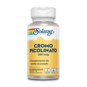 Picolinato de Cromo 200 mcg Solaray | Control del Azúcar y Antojos | Metabolismo de Grasas y Carbohidratos | 50 Comprimidos