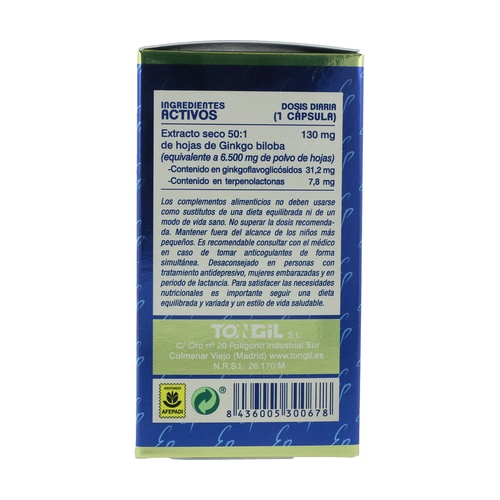Ginkgo 6500mg Estado Puro 40 cápsulas Tongil - Imagen 3